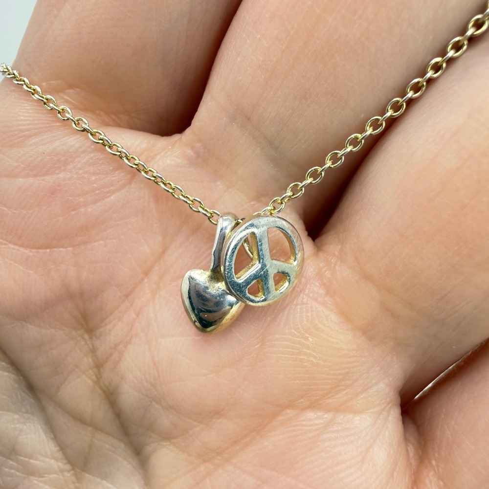 Sterling Silver Peace Sign Heart Charm Necklace Gold Vermeil Dainty Minimal